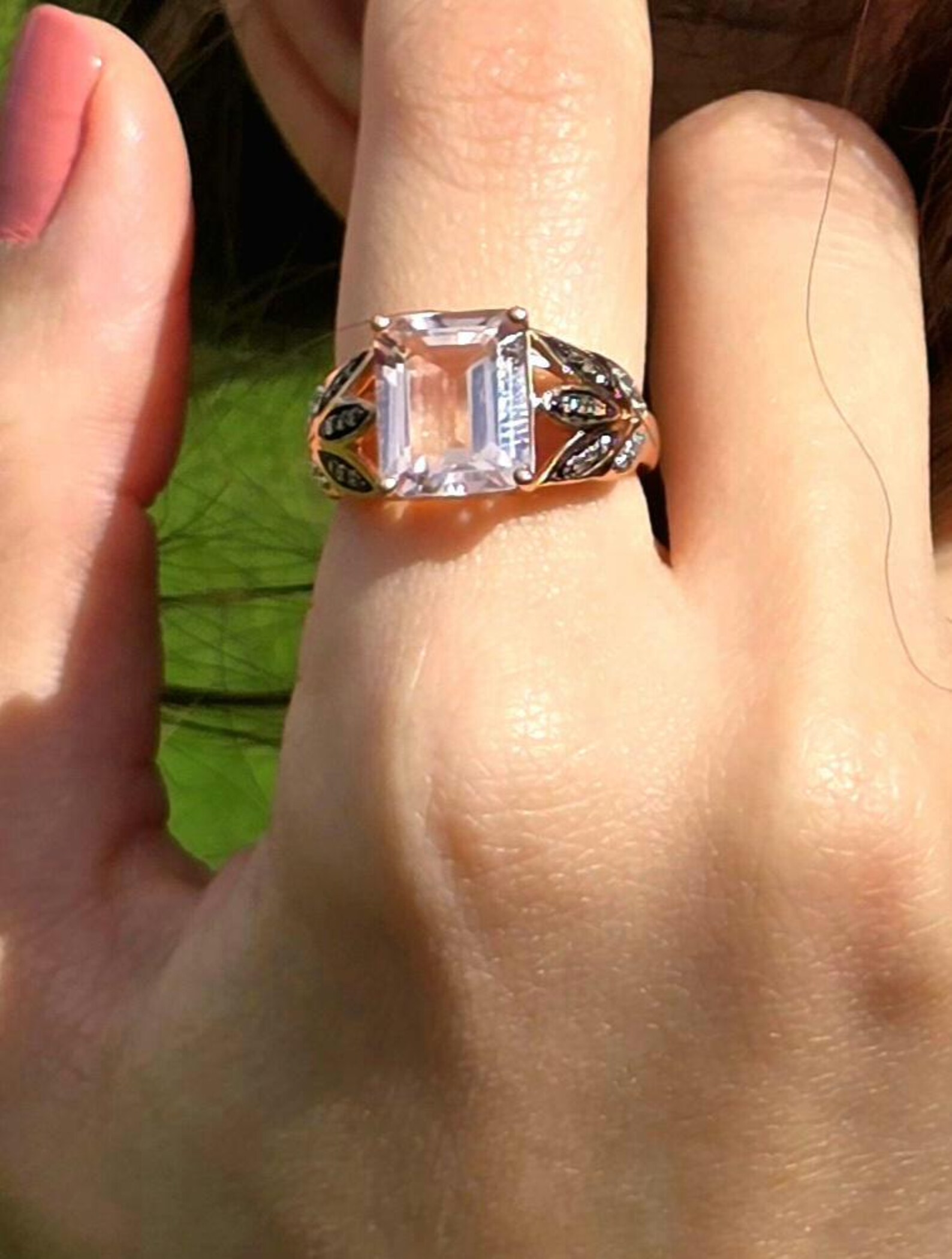 10k Solid Rose Gold Pink Tourmaline ring size 7, Moissanite, Estate Le vian style, Refurbished thumbnail 16