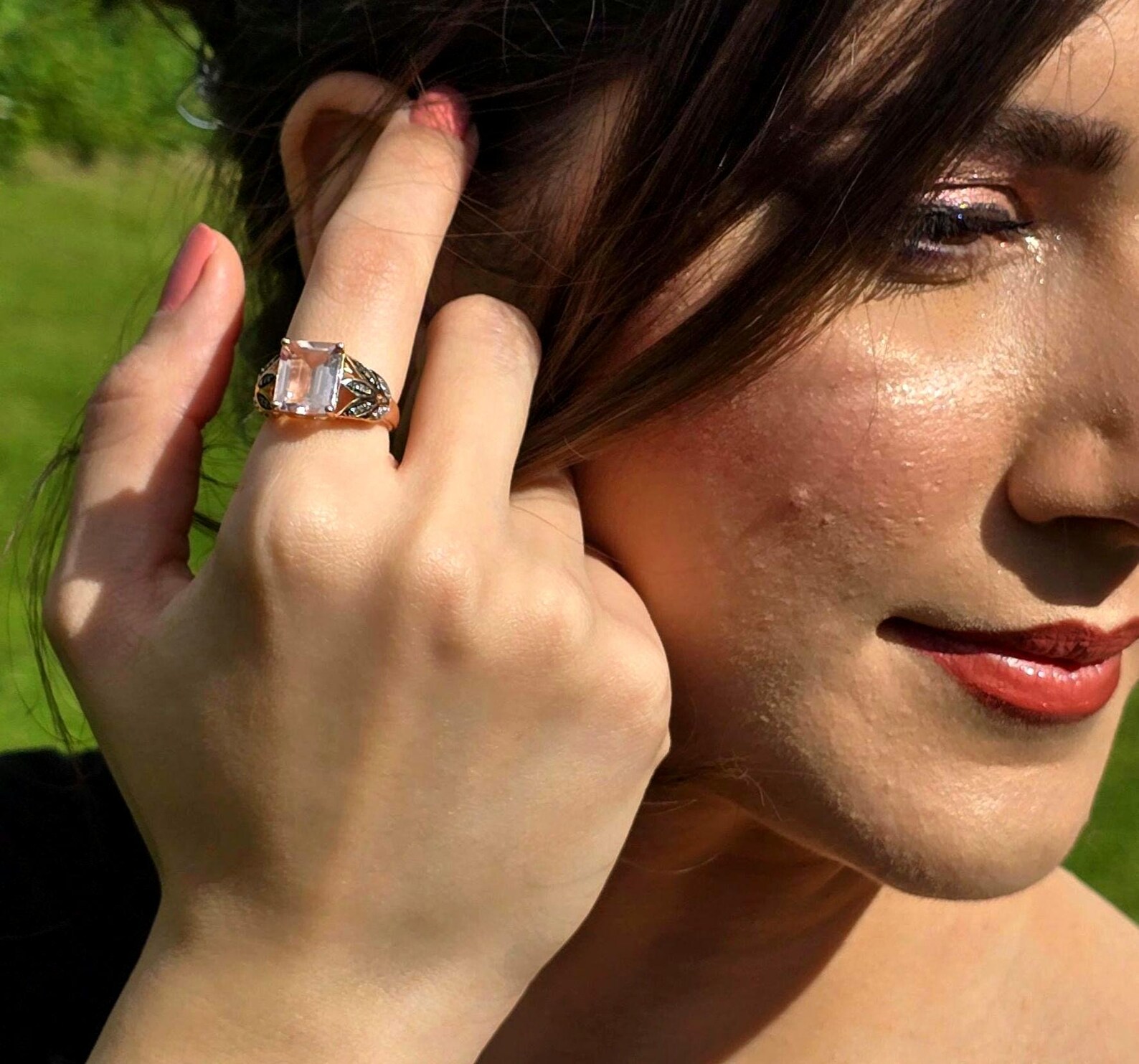 10k Solid Rose Gold Pink Tourmaline ring size 7, Moissanite, Estate Le vian style, Refurbished thumbnail 12