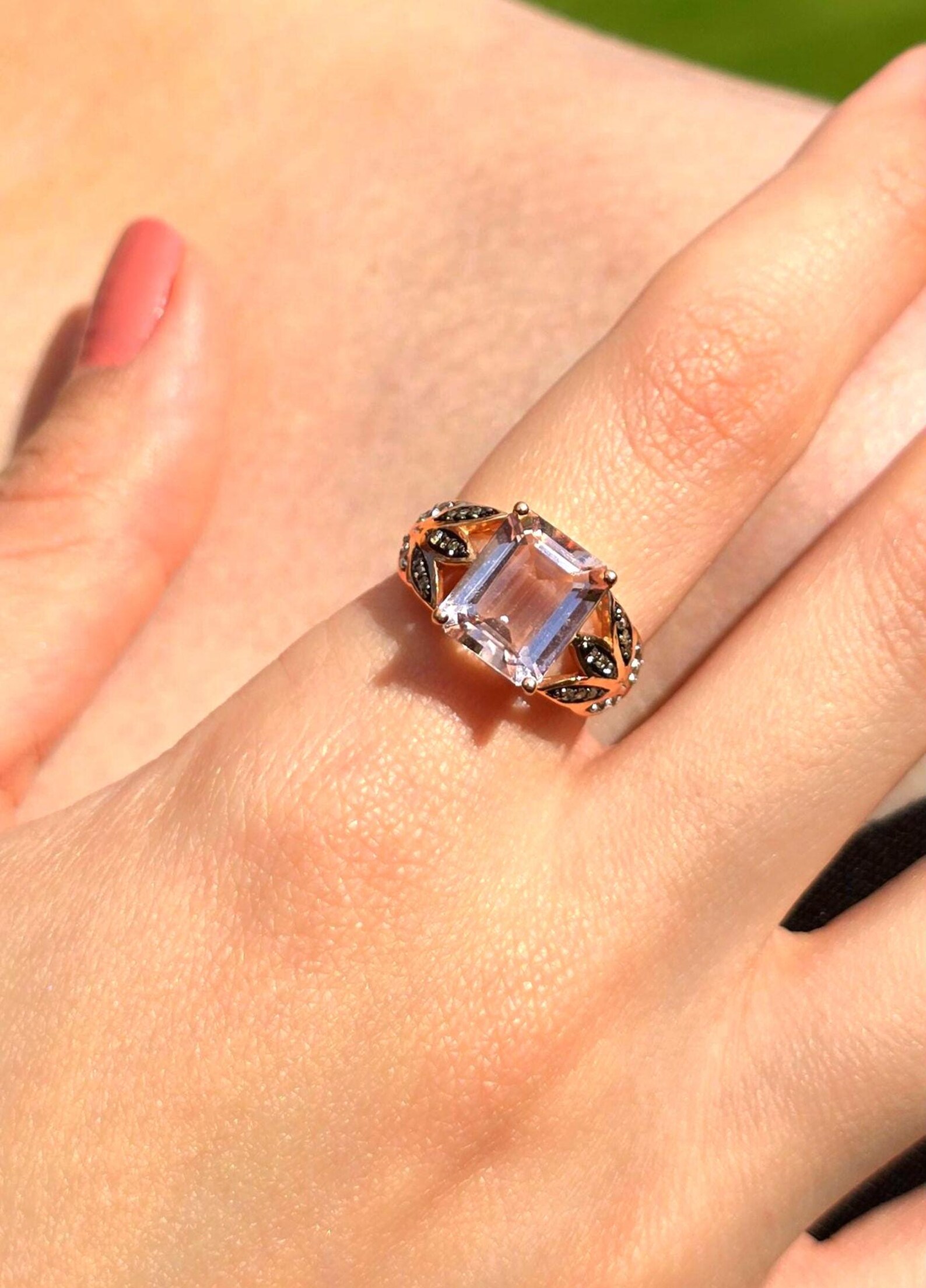 10k Solid Rose Gold Pink Tourmaline ring size 7, Moissanite, Estate Le vian style, Refurbished thumbnail 19