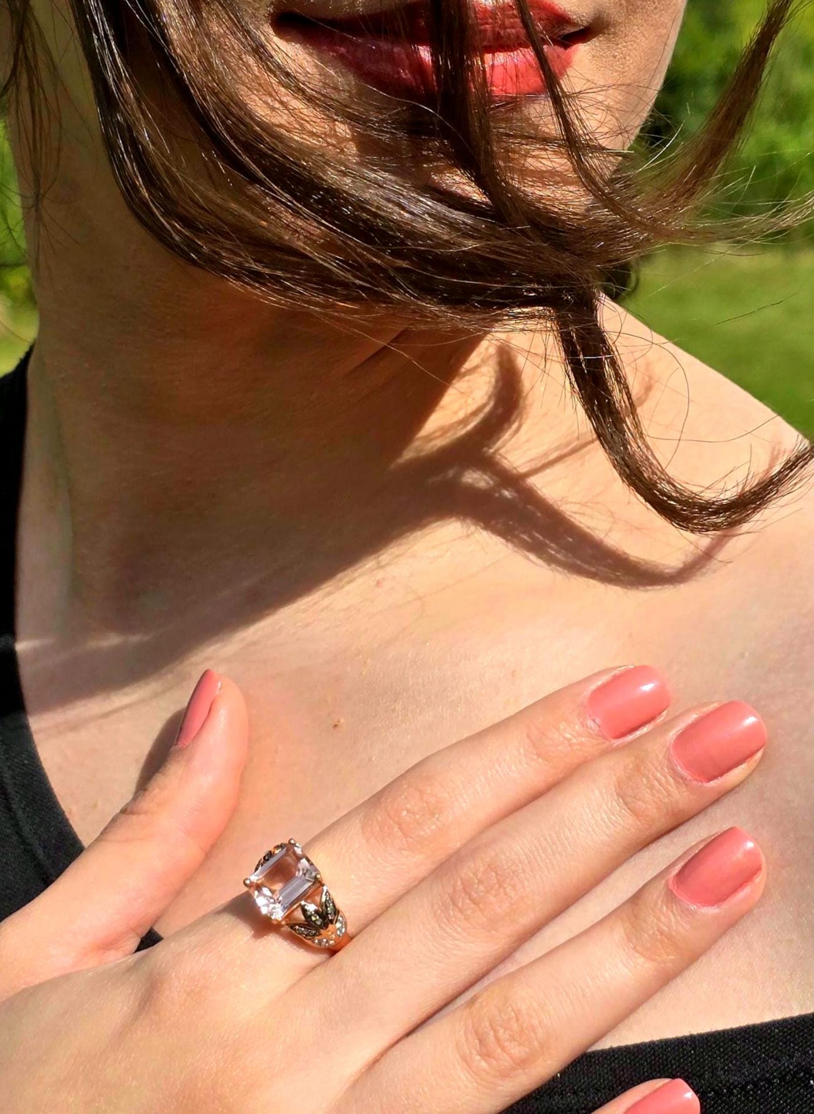 10k Solid Rose Gold Pink Tourmaline ring size 7, Moissanite, Estate Le vian style, Refurbished thumbnail 3