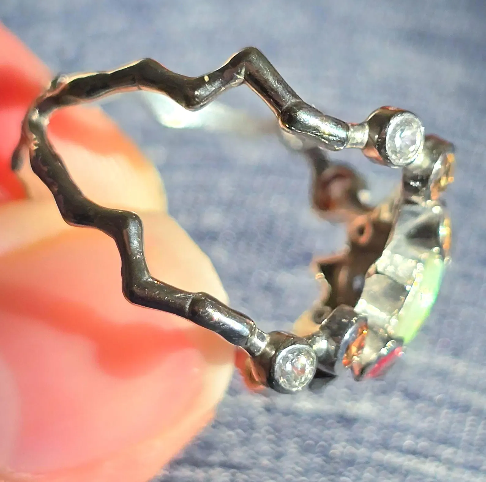 Natural Australian Opal Ring, 925 Silver, Sapphire, Size 5.75  thumbnail 20
