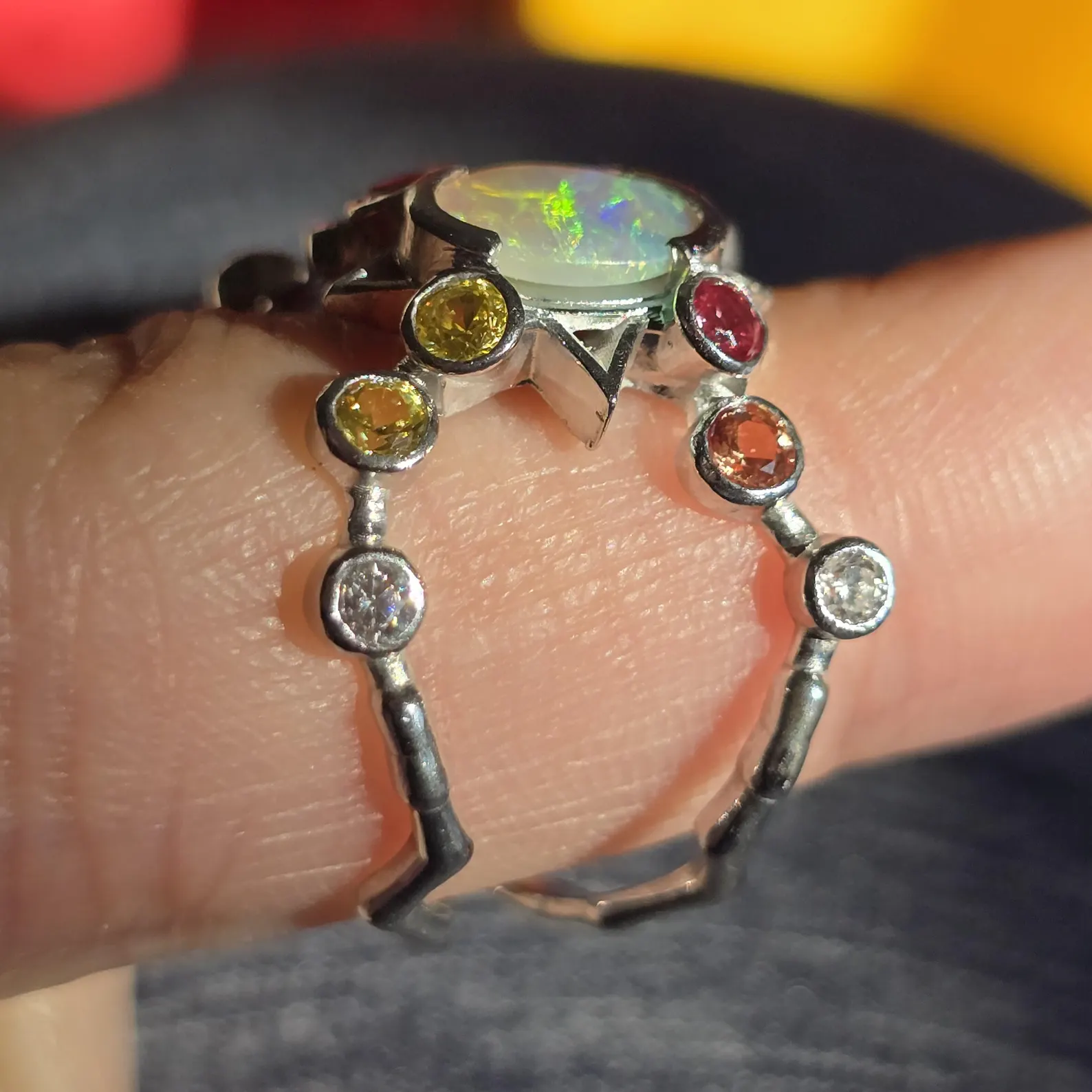 Natural Australian Opal Ring, 925 Silver, Sapphire, Size 5.75  thumbnail 12
