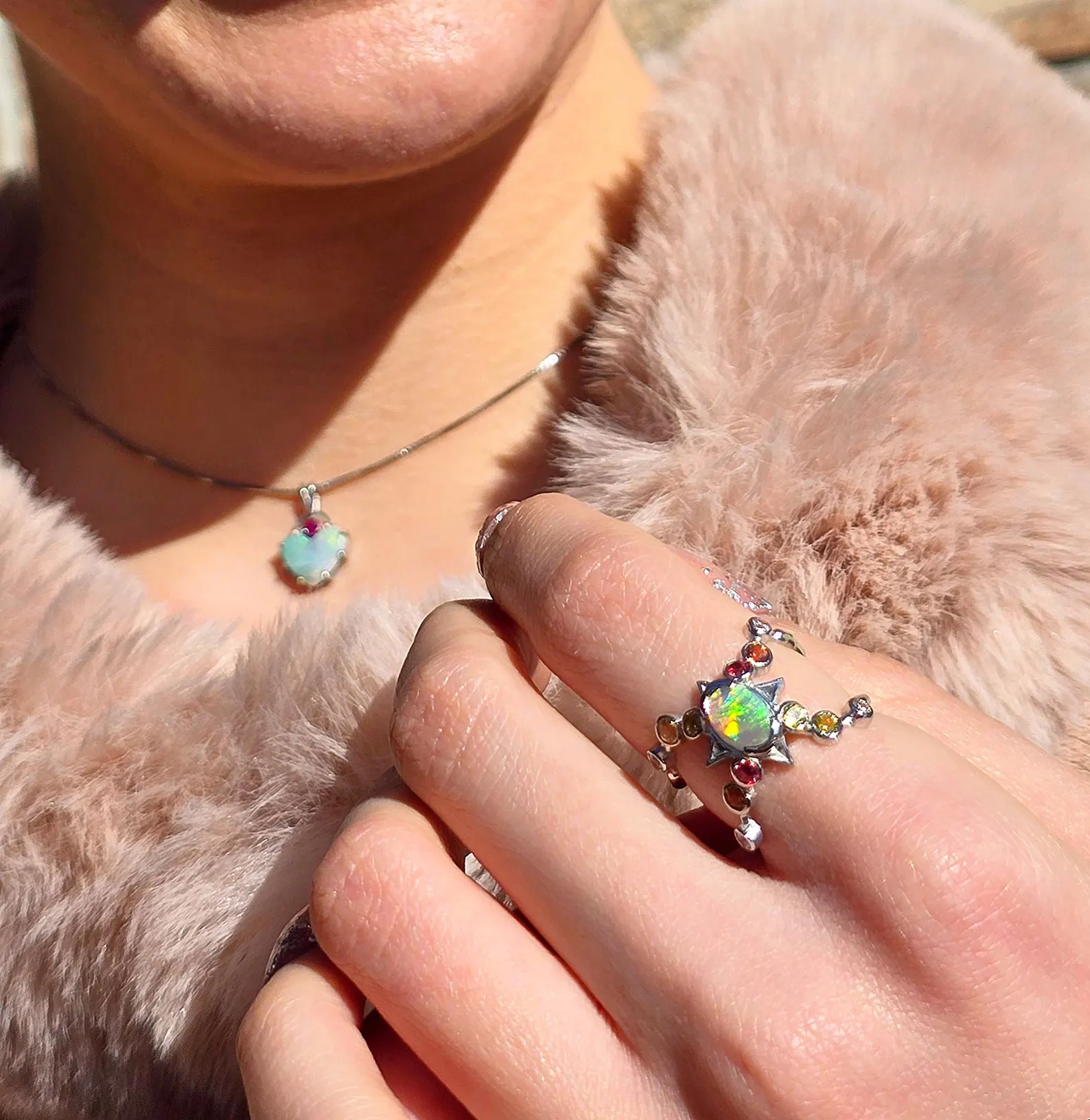 Natural Australian Opal Ring, 925 Silver, Sapphire, Size 5.75  thumbnail 5