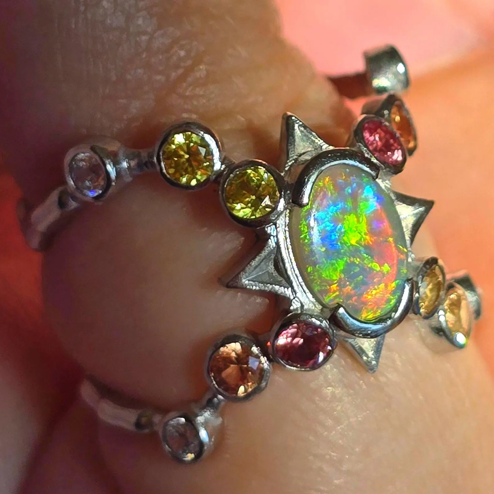 Natural Australian Opal Ring, 925 Silver, Sapphire, Size 5.75  thumbnail 14