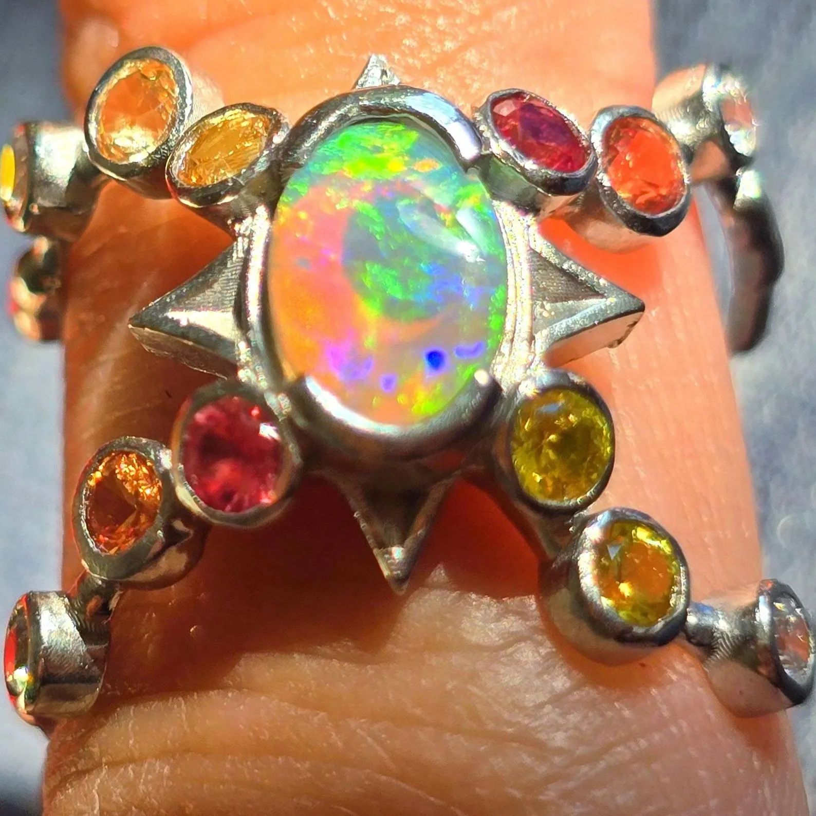 Natural Australian Opal Ring, 925 Silver, Sapphire, Size 5.75  thumbnail 13