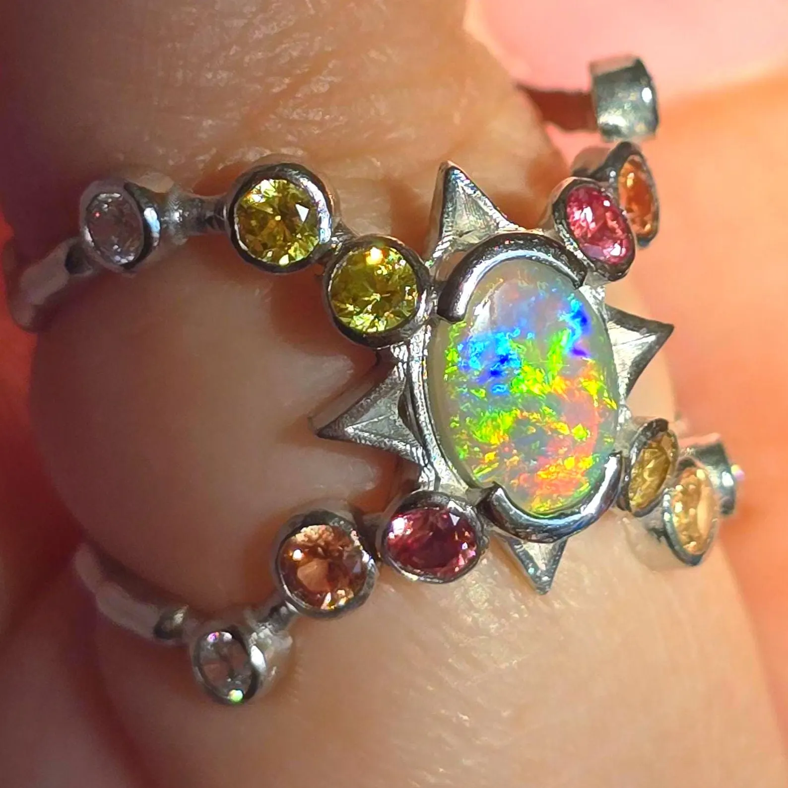 Natural Australian Opal Ring, 925 Silver, Sapphire, Size 5.75  thumbnail 16