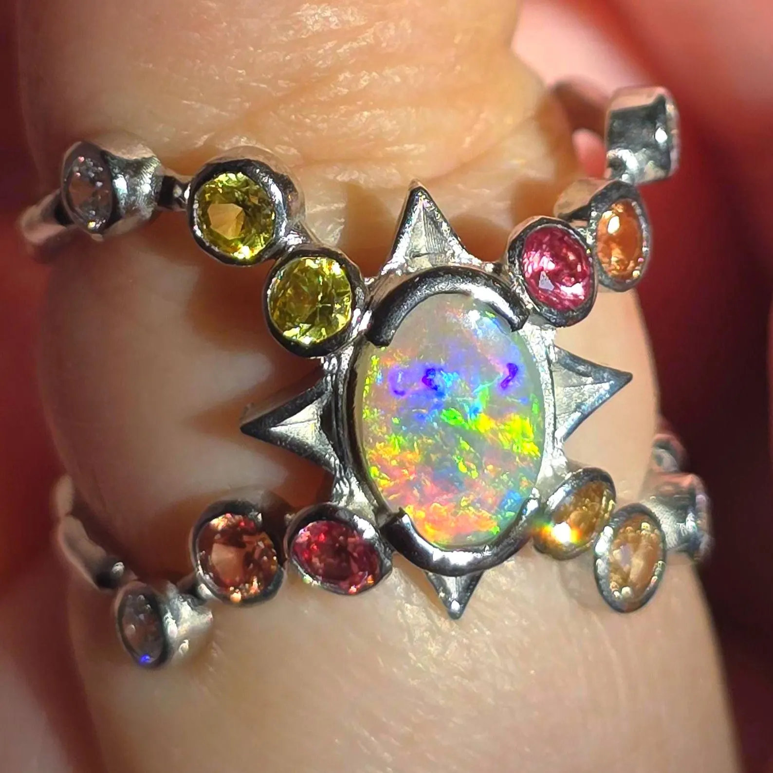 Natural Australian Opal Ring, 925 Silver, Sapphire, Size 5.75  thumbnail 11