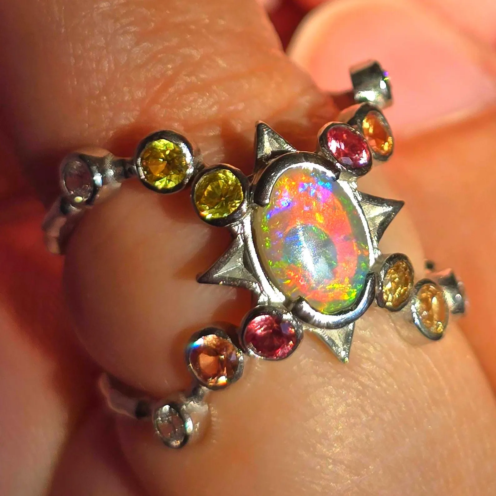 Natural Australian Opal Ring, 925 Silver, Sapphire, Size 5.75  thumbnail 18