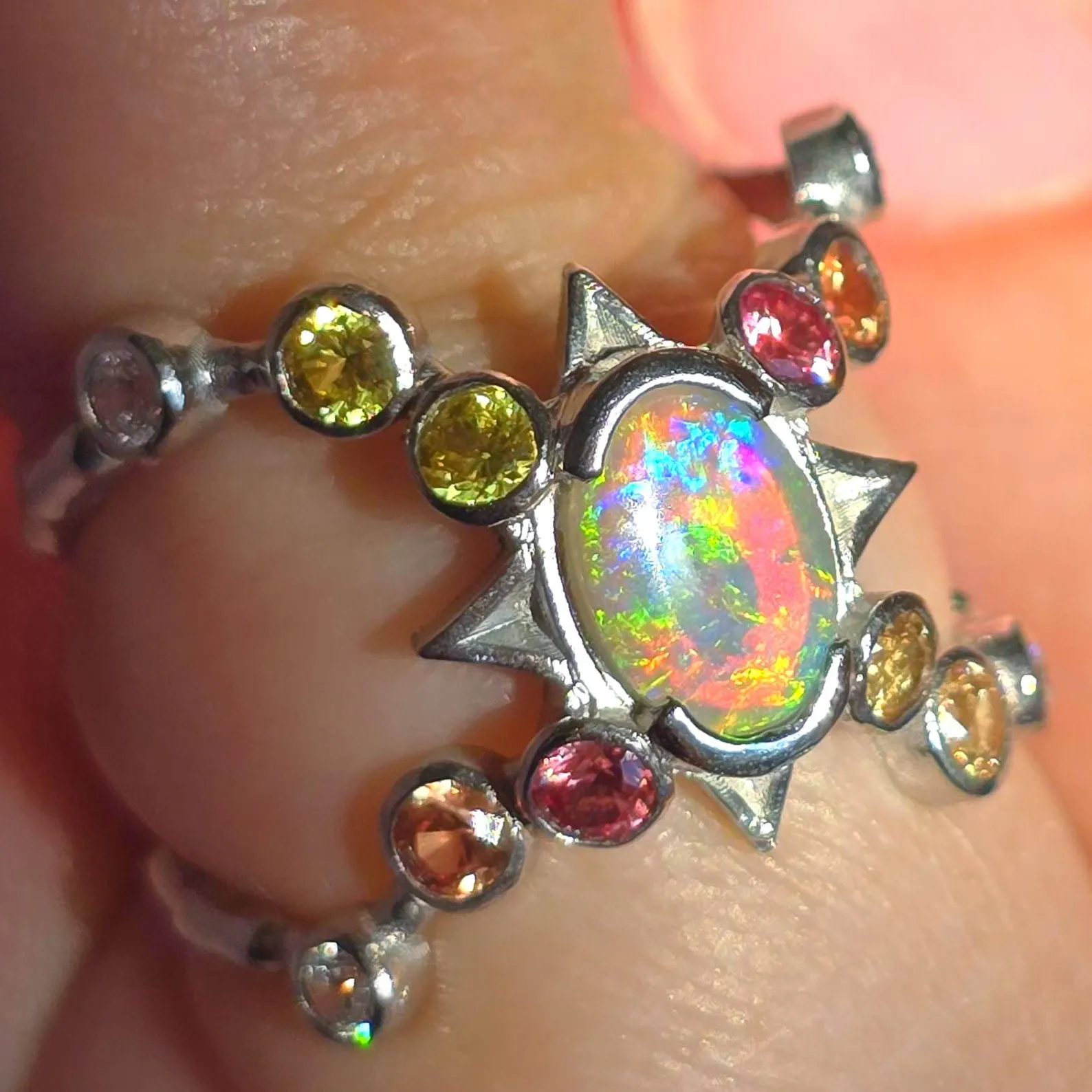 Natural Australian Opal Ring, 925 Silver, Sapphire, Size 5.75  thumbnail 19