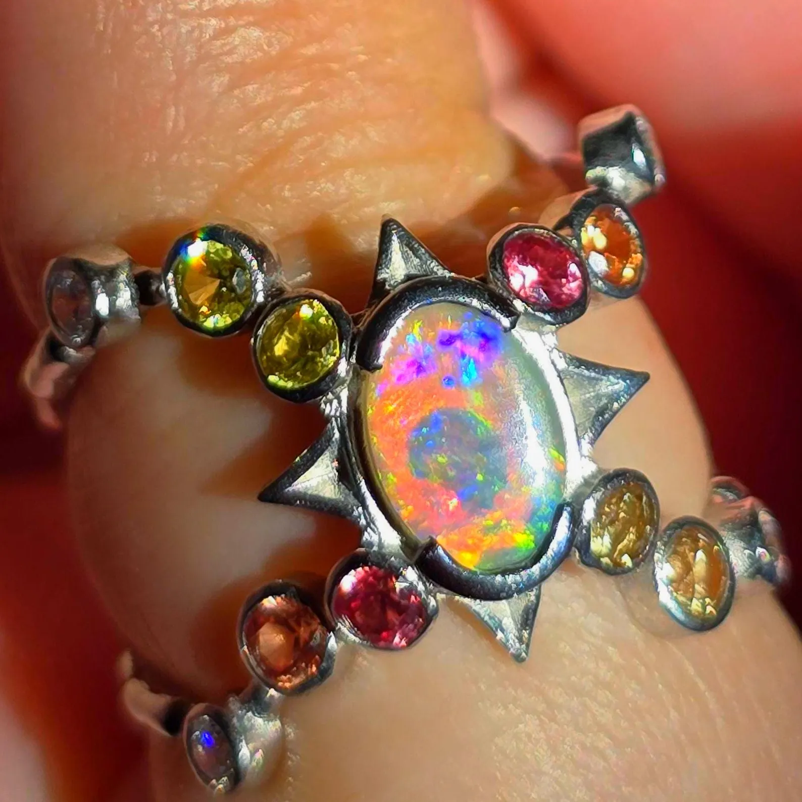 Natural Australian Opal Ring, 925 Silver, Sapphire, Size 5.75  thumbnail 17