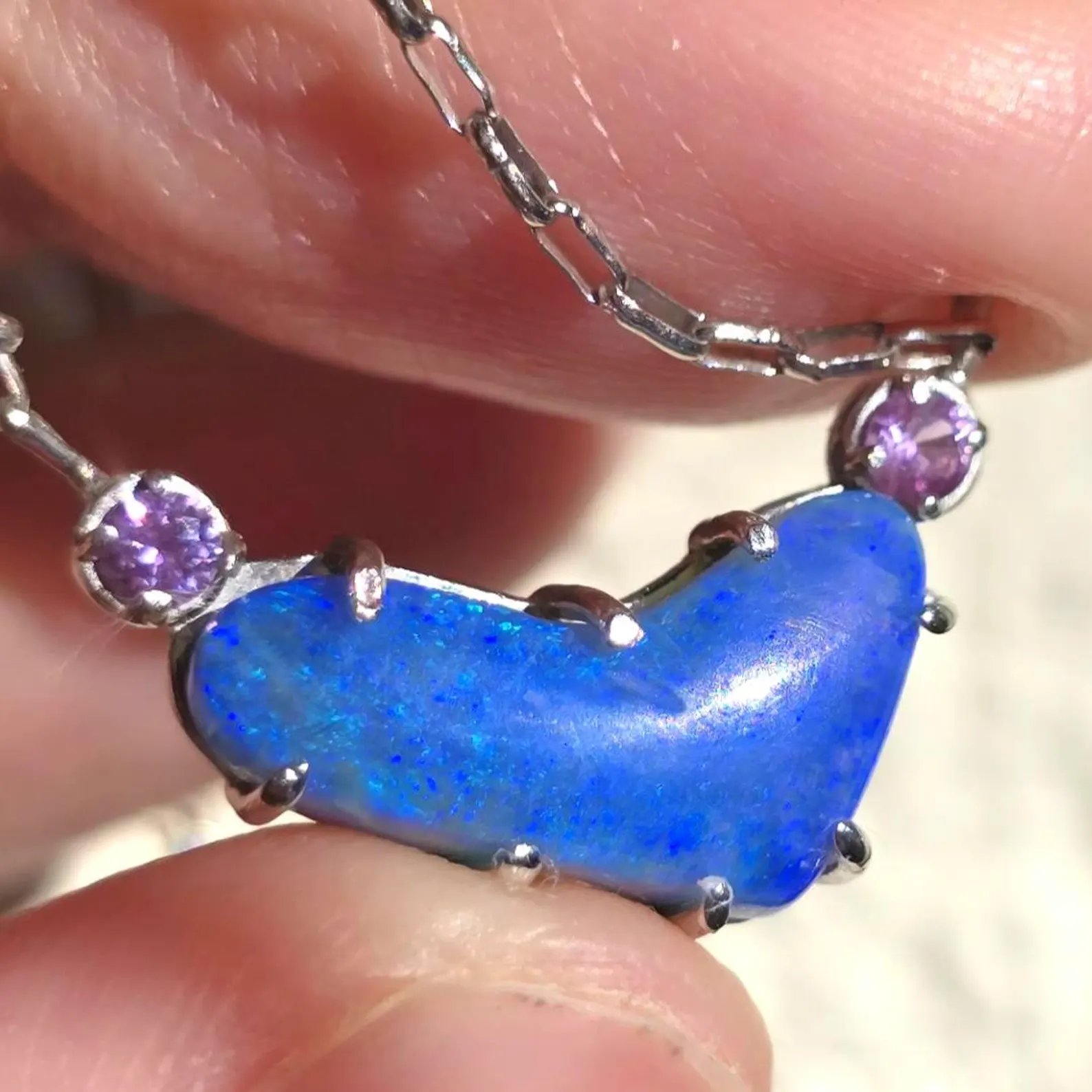 Natural Australian Opal Heart Necklace, Emerald 925 Silver Blue Opal Pendant, Genuine Opal Jewelry October Birthstone Women Rare dainty Teal thumbnail 11