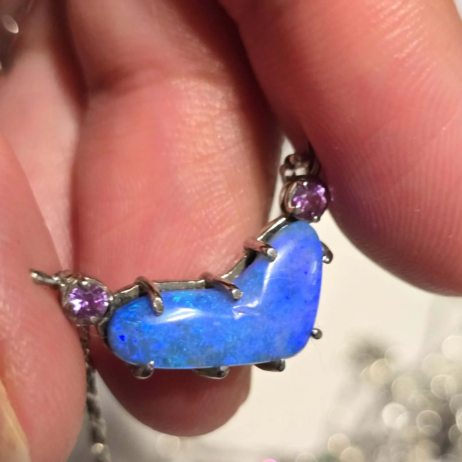 Natural Australian Opal Heart Necklace, Emerald 925 Silver Blue Opal Pendant, Genuine Opal Jewelry October Birthstone Women Rare dainty Teal thumbnail 16