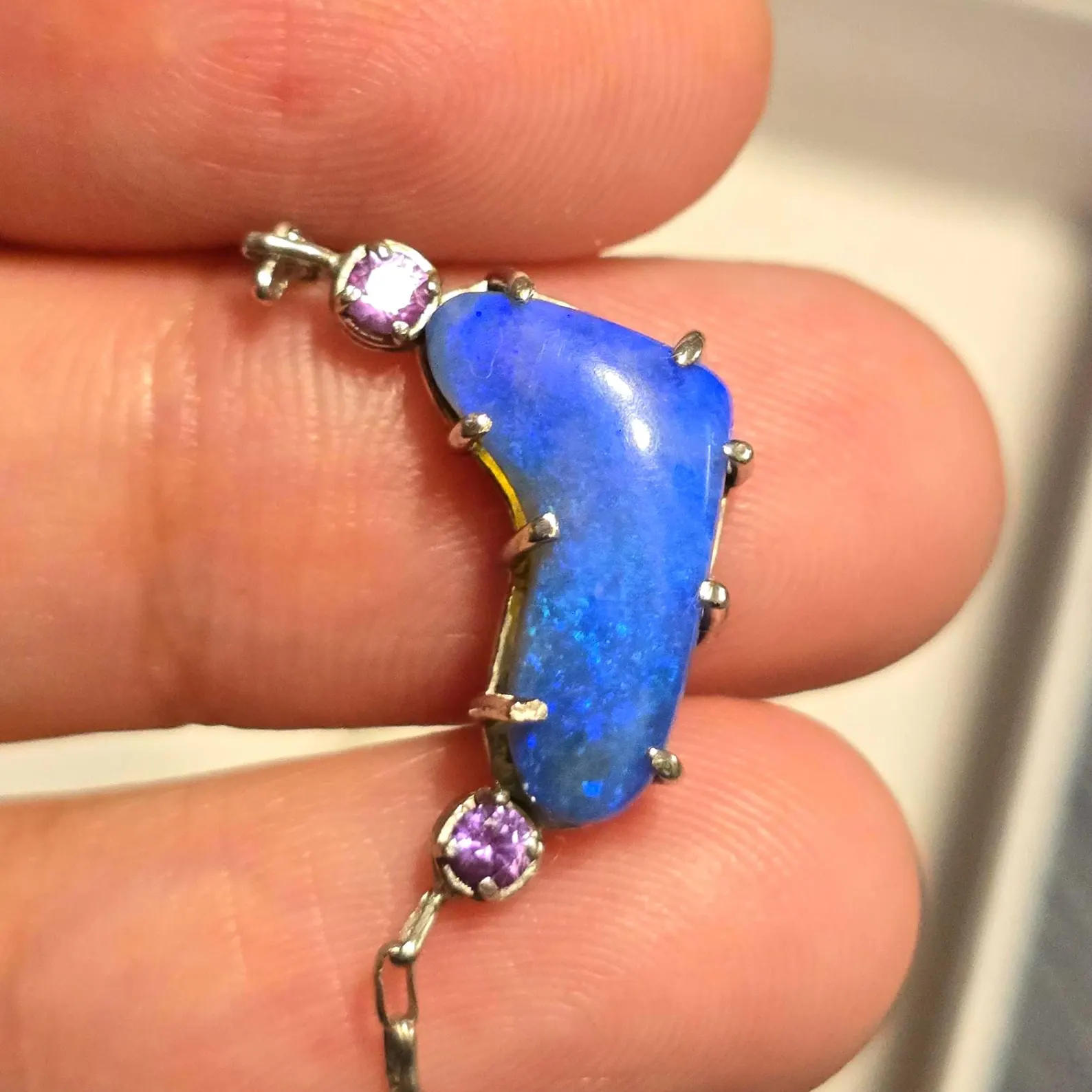 Natural Australian Opal Heart Necklace, Emerald 925 Silver Blue Opal Pendant, Genuine Opal Jewelry October Birthstone Women Rare dainty Teal thumbnail 13