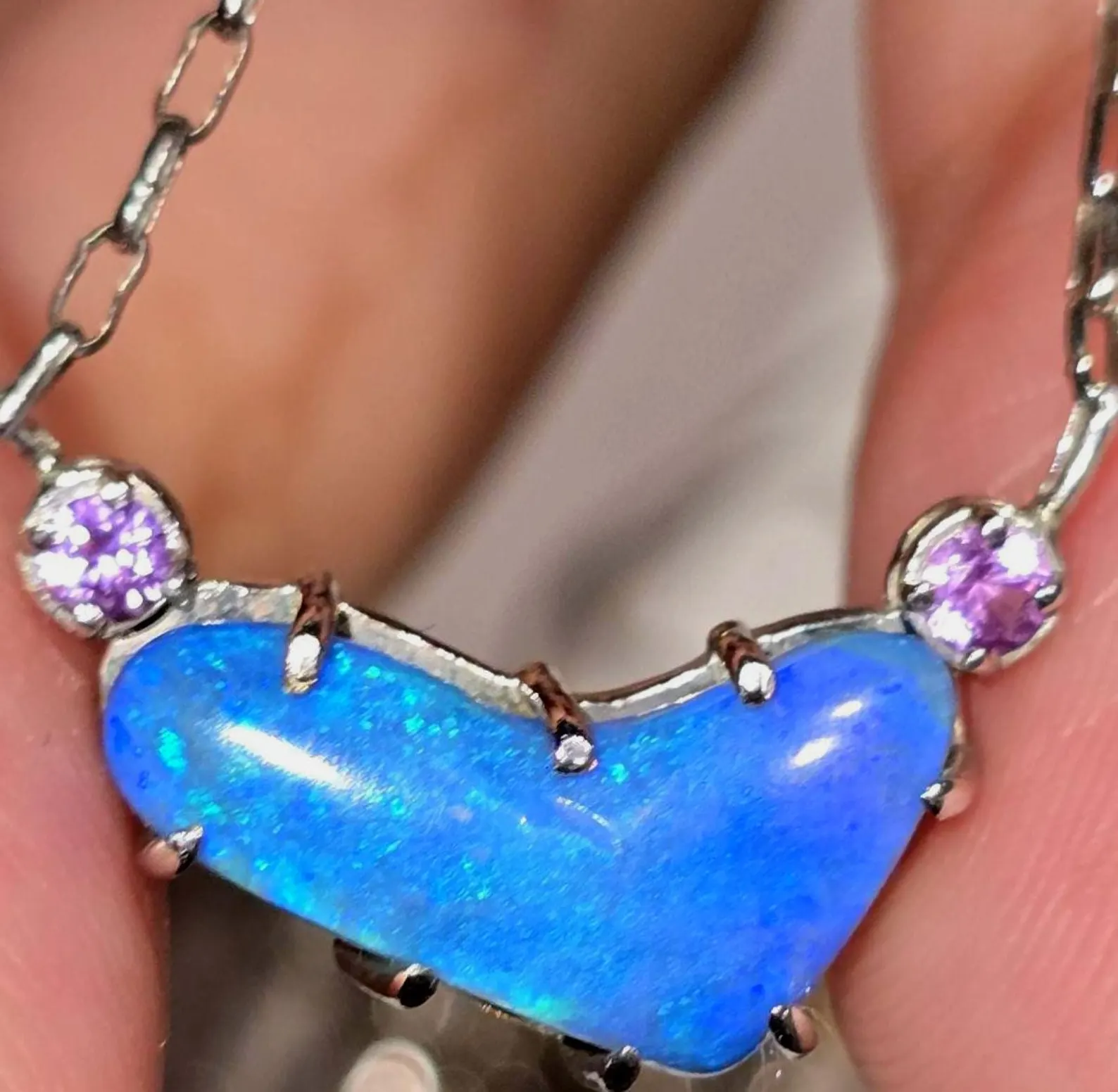 Natural Australian Opal Heart Necklace, Emerald 925 Silver Blue Opal Pendant, Genuine Opal Jewelry October Birthstone Women Rare dainty Teal thumbnail 3
