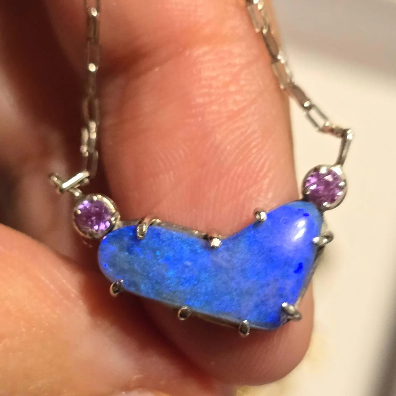 Natural Australian Opal Heart Necklace, Emerald 925 Silver Blue Opal Pendant, Genuine Opal Jewelry October Birthstone Women Rare dainty Teal thumbnail 18