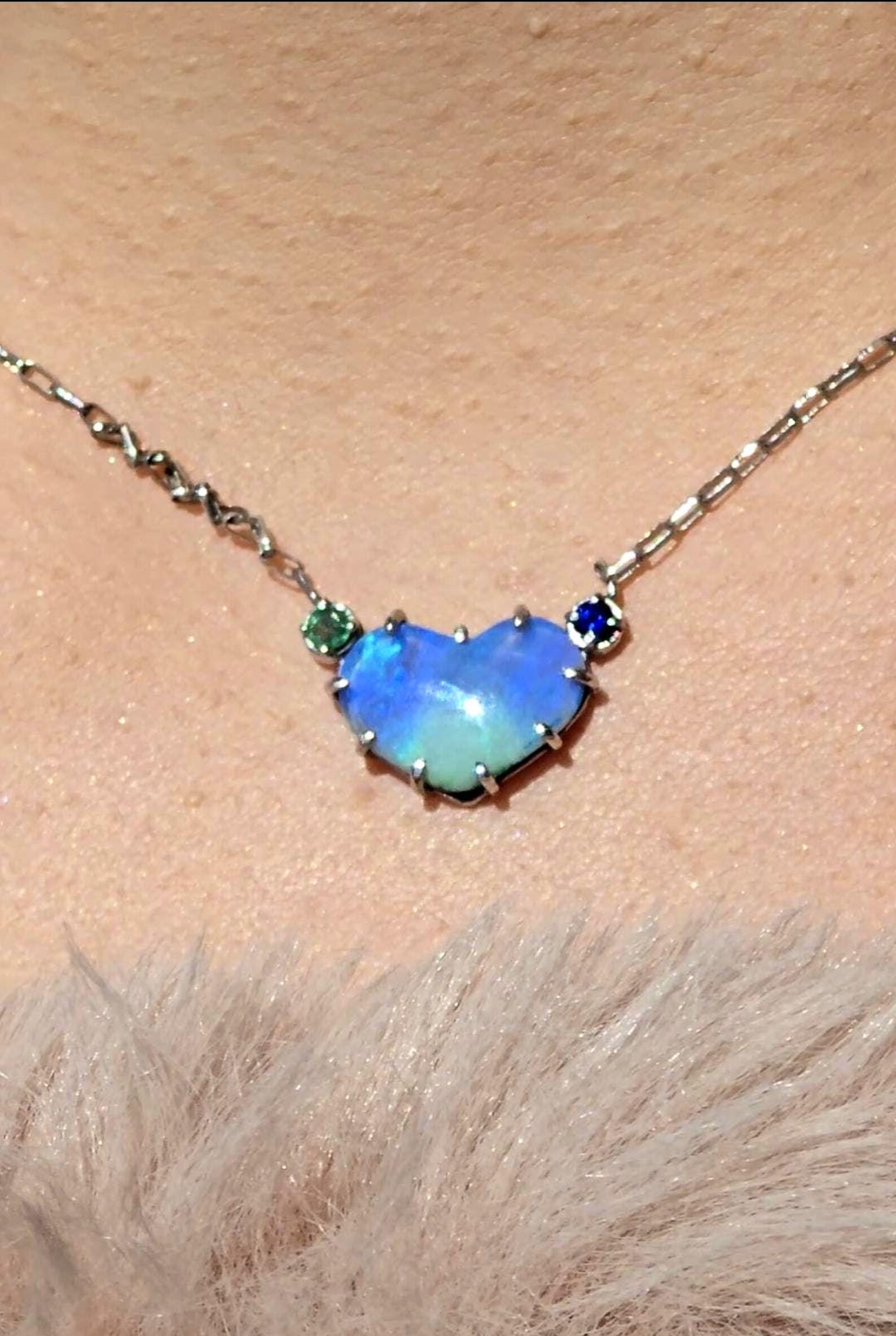 Natural Australian Opal Heart Necklace, Emerald Sapphire 925 Silver Blue Opal Pendant, Genuine Opal Jewelry Birthstone Women Lavender Purple thumbnail 9