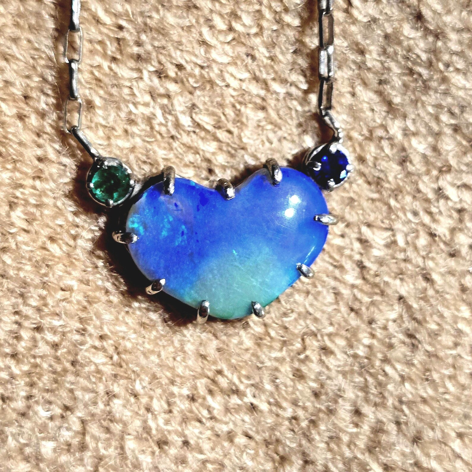 Natural Australian Opal Heart Necklace, Emerald Sapphire 925 Silver Blue Opal Pendant, Genuine Opal Jewelry Birthstone Women Lavender Purple thumbnail 10