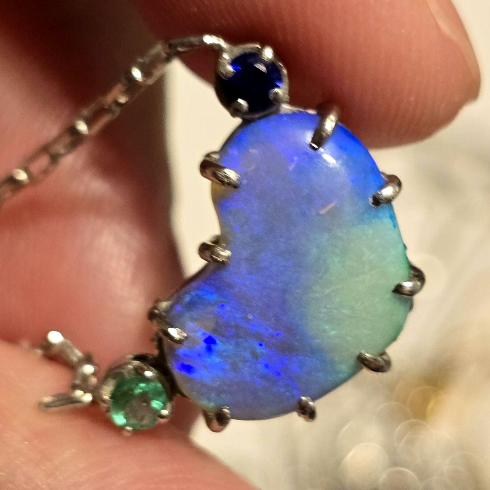 Natural Australian Opal Heart Necklace, Emerald Sapphire 925 Silver Blue Opal Pendant, Genuine Opal Jewelry Birthstone Women Lavender Purple thumbnail 12