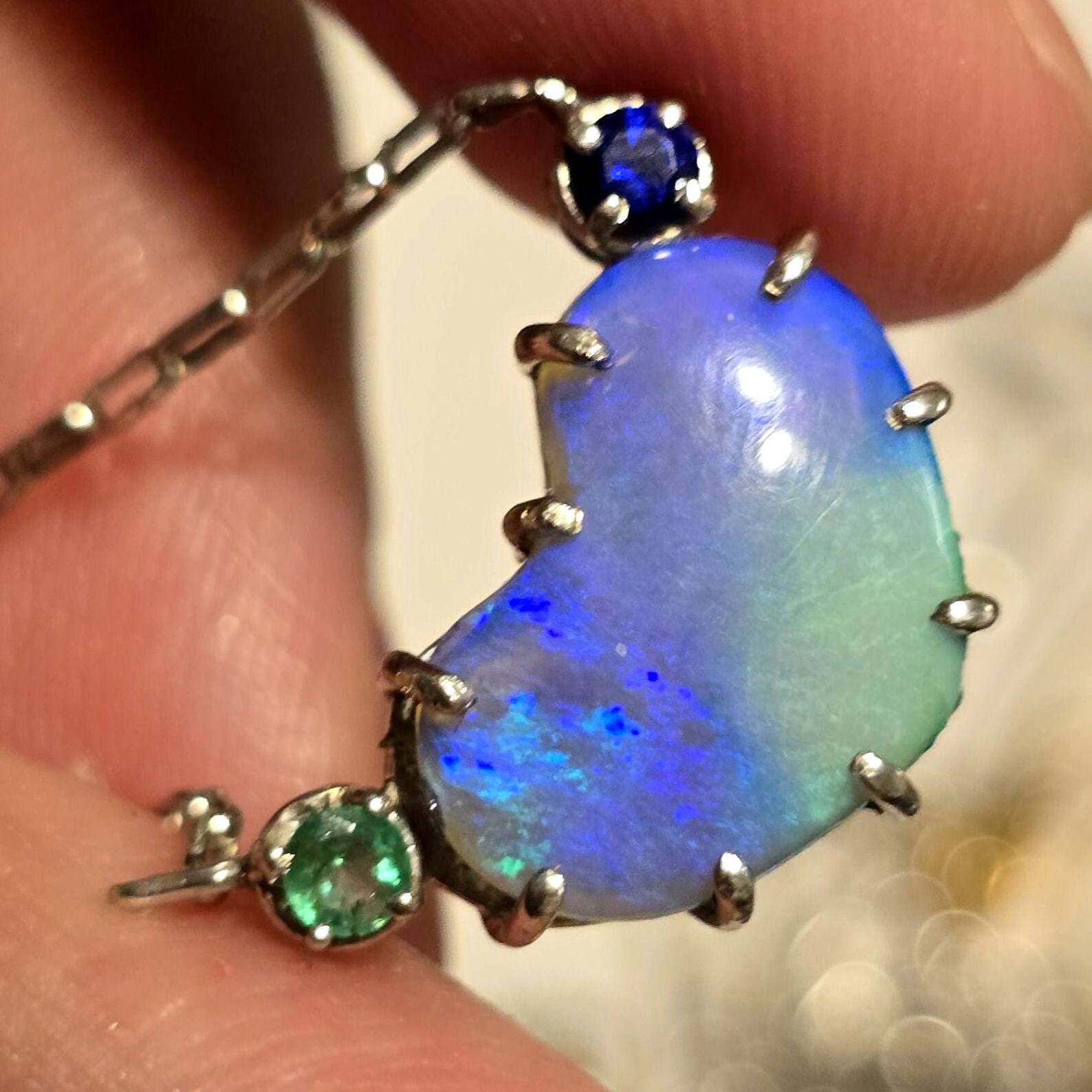 Natural Australian Opal Heart Necklace, Emerald Sapphire 925 Silver Blue Opal Pendant, Genuine Opal Jewelry Birthstone Women Lavender Purple thumbnail 13
