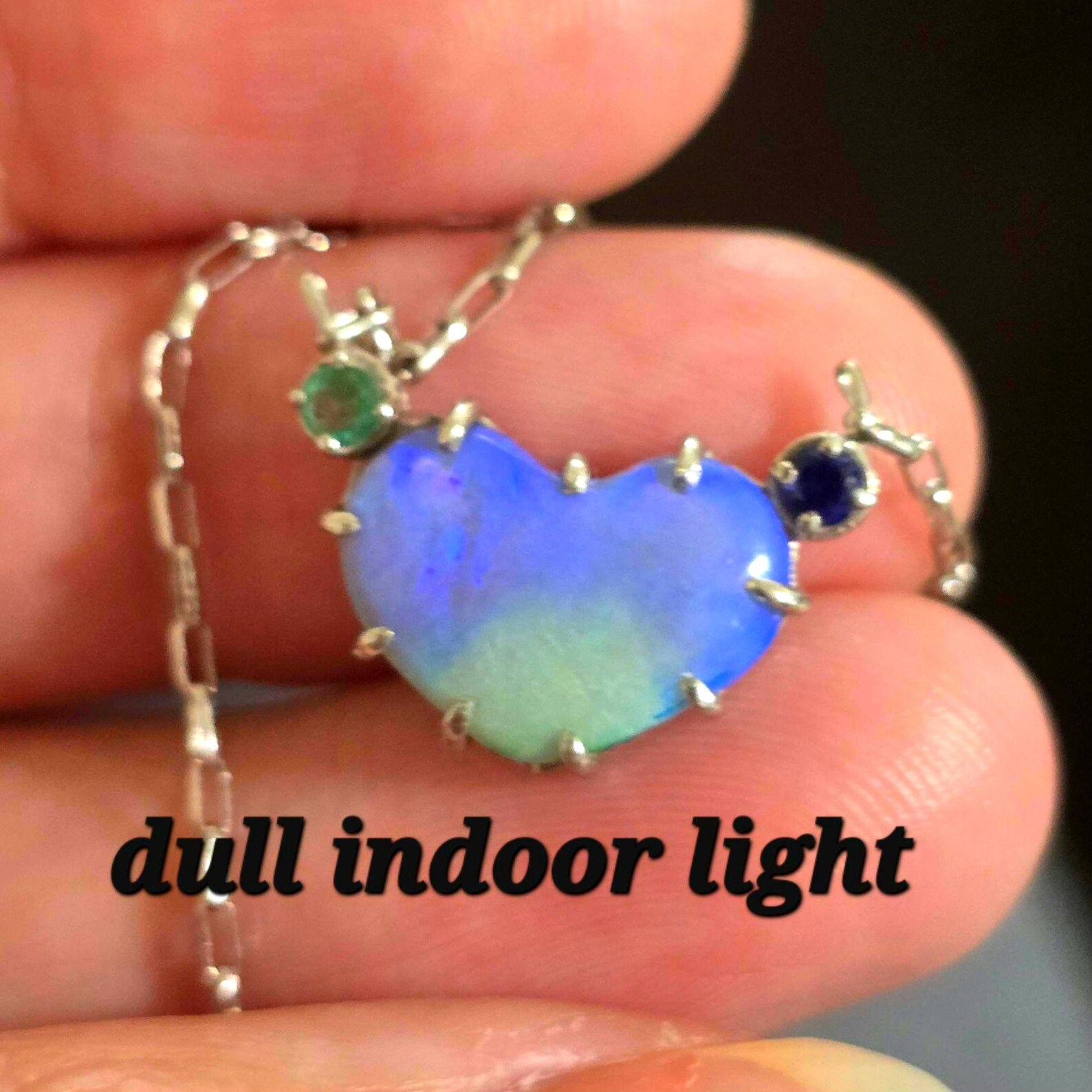 Natural Australian Opal Heart Necklace, Emerald Sapphire 925 Silver Blue Opal Pendant, Genuine Opal Jewelry Birthstone Women Lavender Purple thumbnail 16