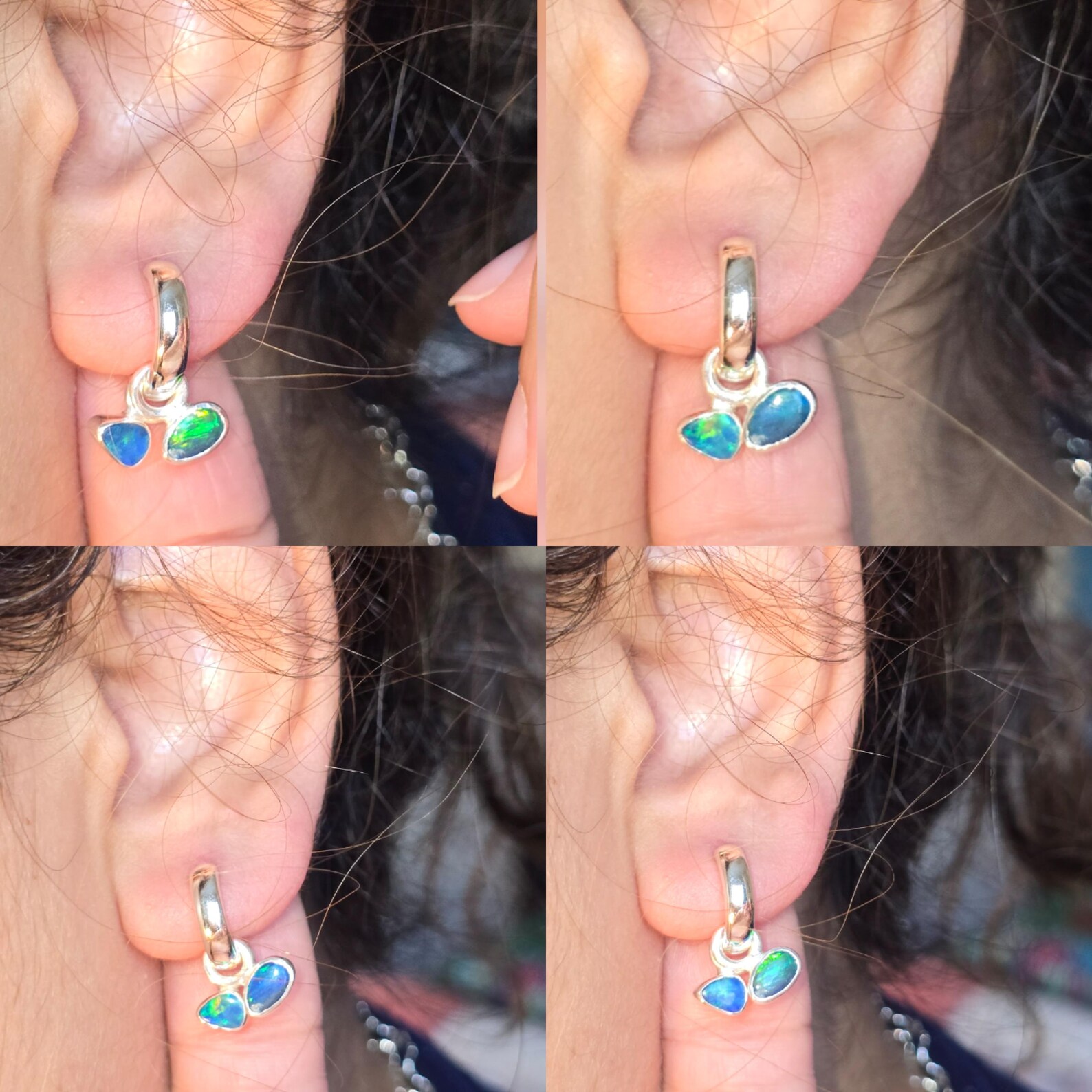 Natural Australian Opal Hoops 925 sterling silver 4 thumbnail 6