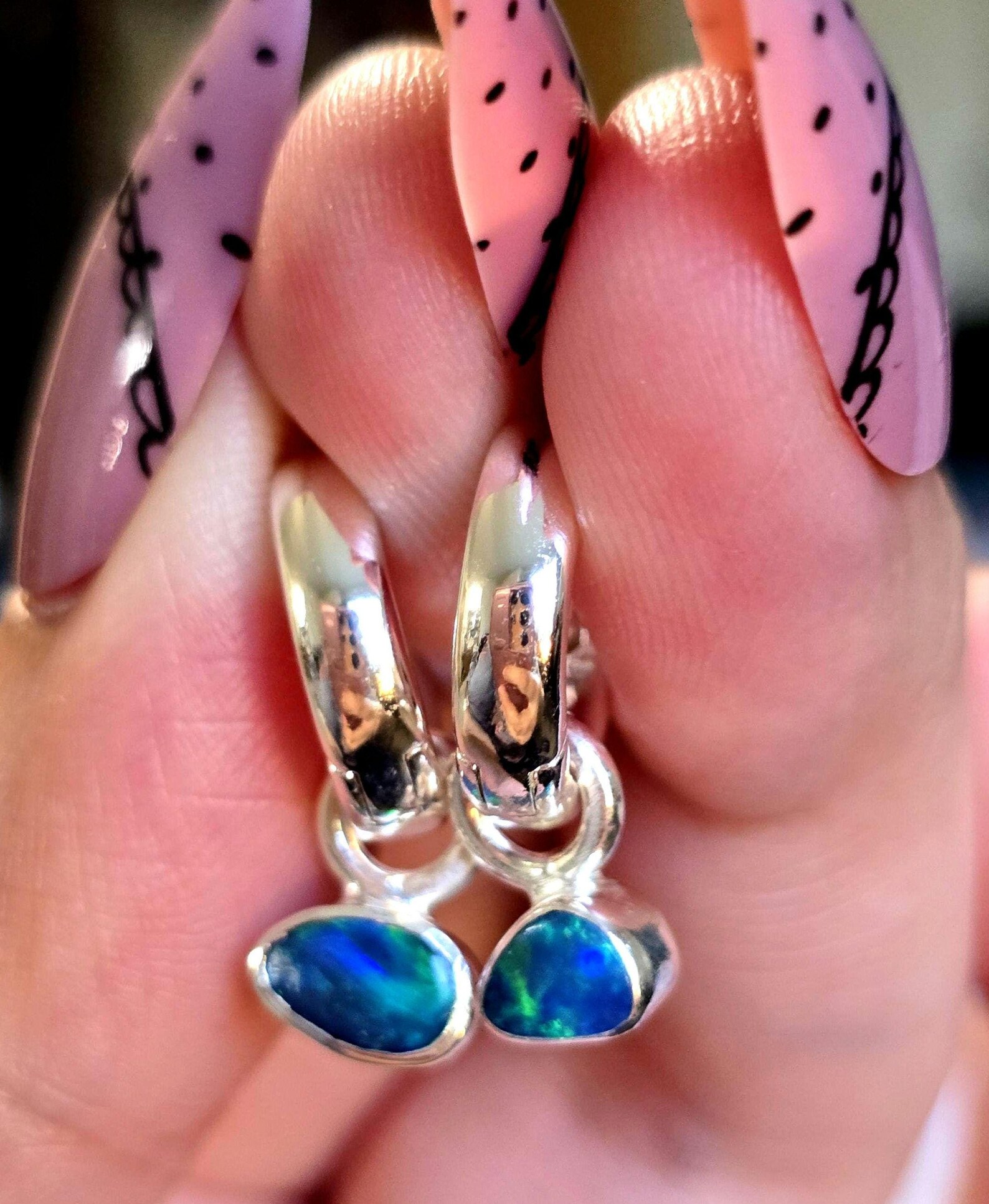 Natural Australian Opal Hoops 925 sterling silver 4 thumbnail 9
