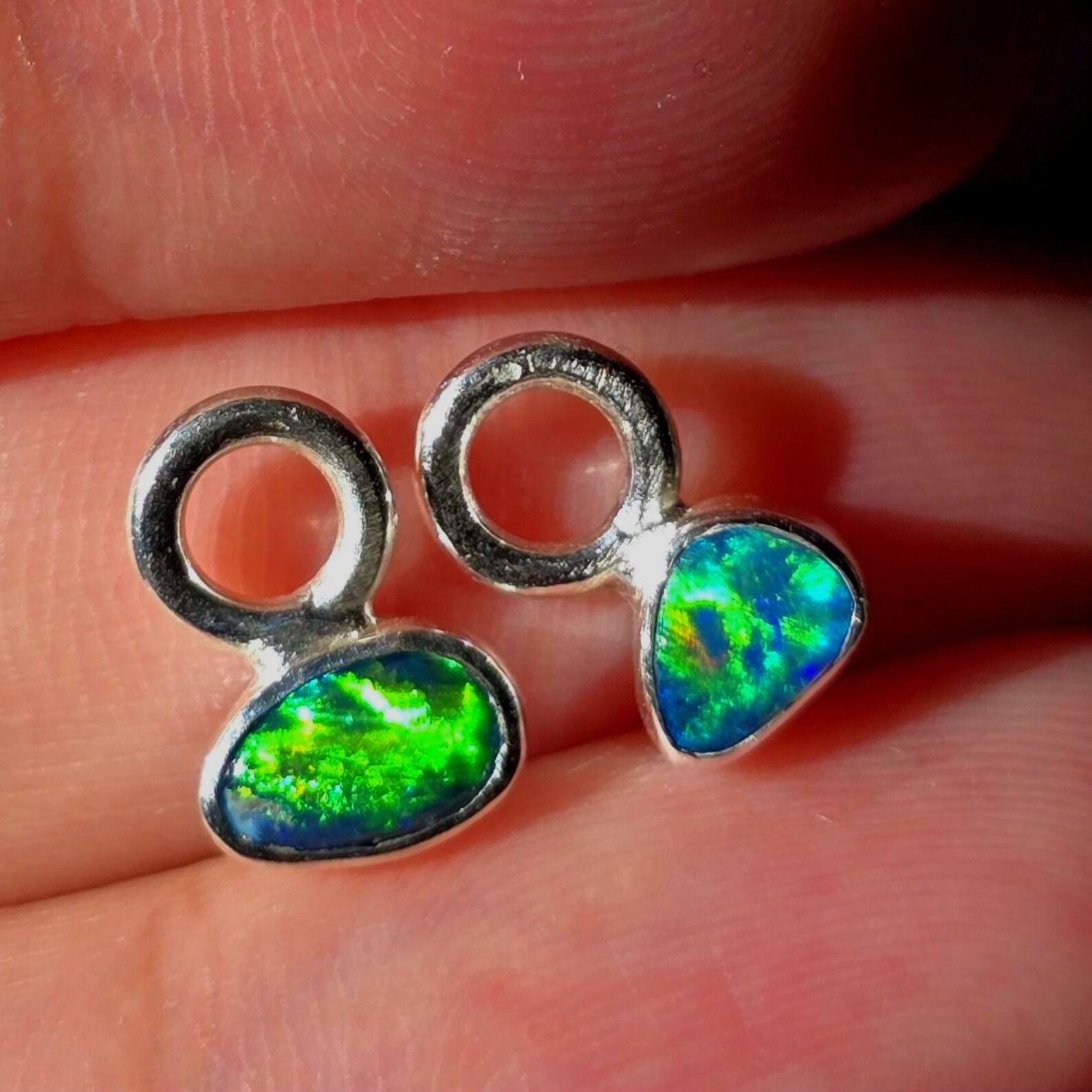 Natural Australian Opal Hoops 925 sterling silver 4 thumbnail 7