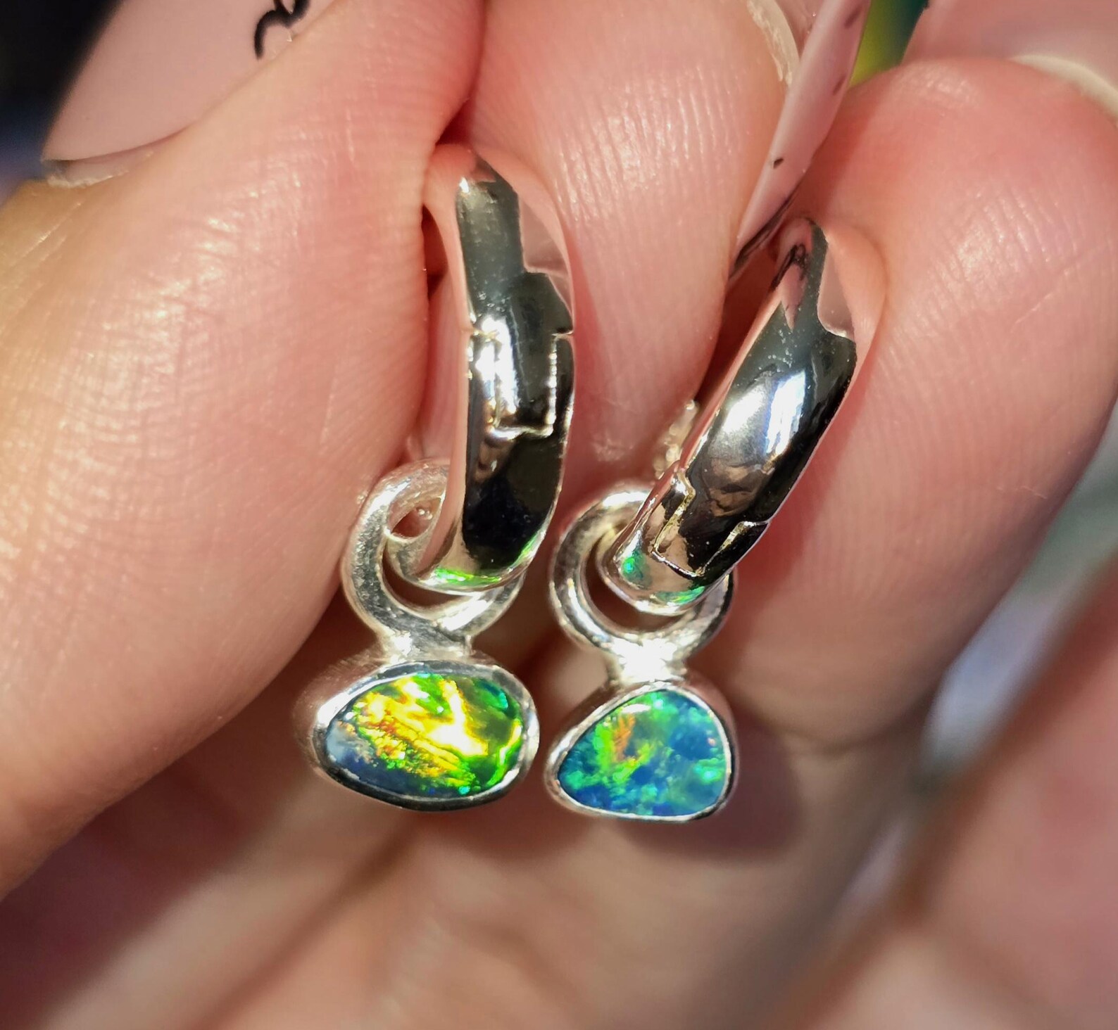 Natural Australian Opal Hoops 925 sterling silver 4 thumbnail 13