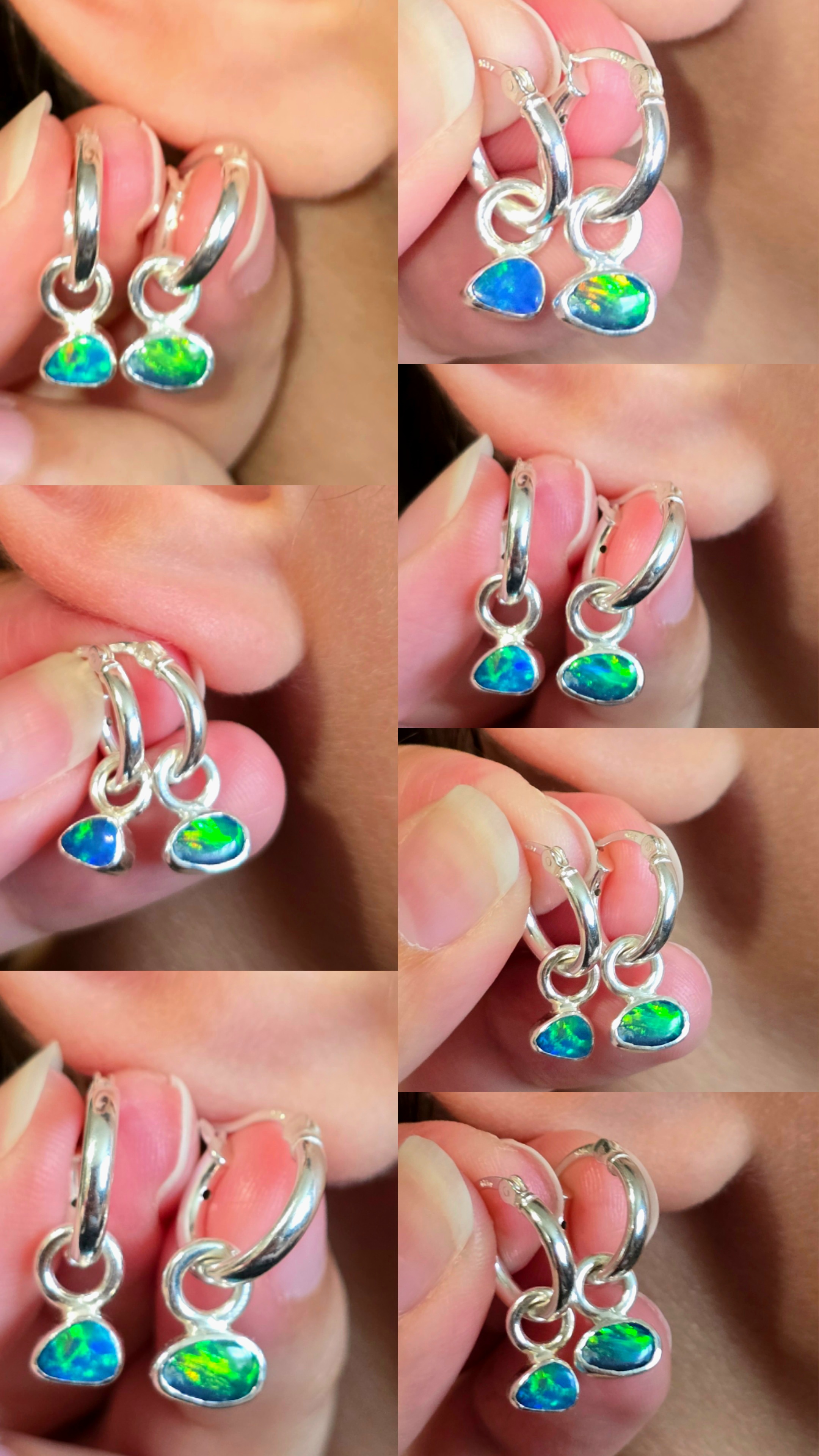 Natural Australian Opal Hoops 925 sterling silver 4 thumbnail 3