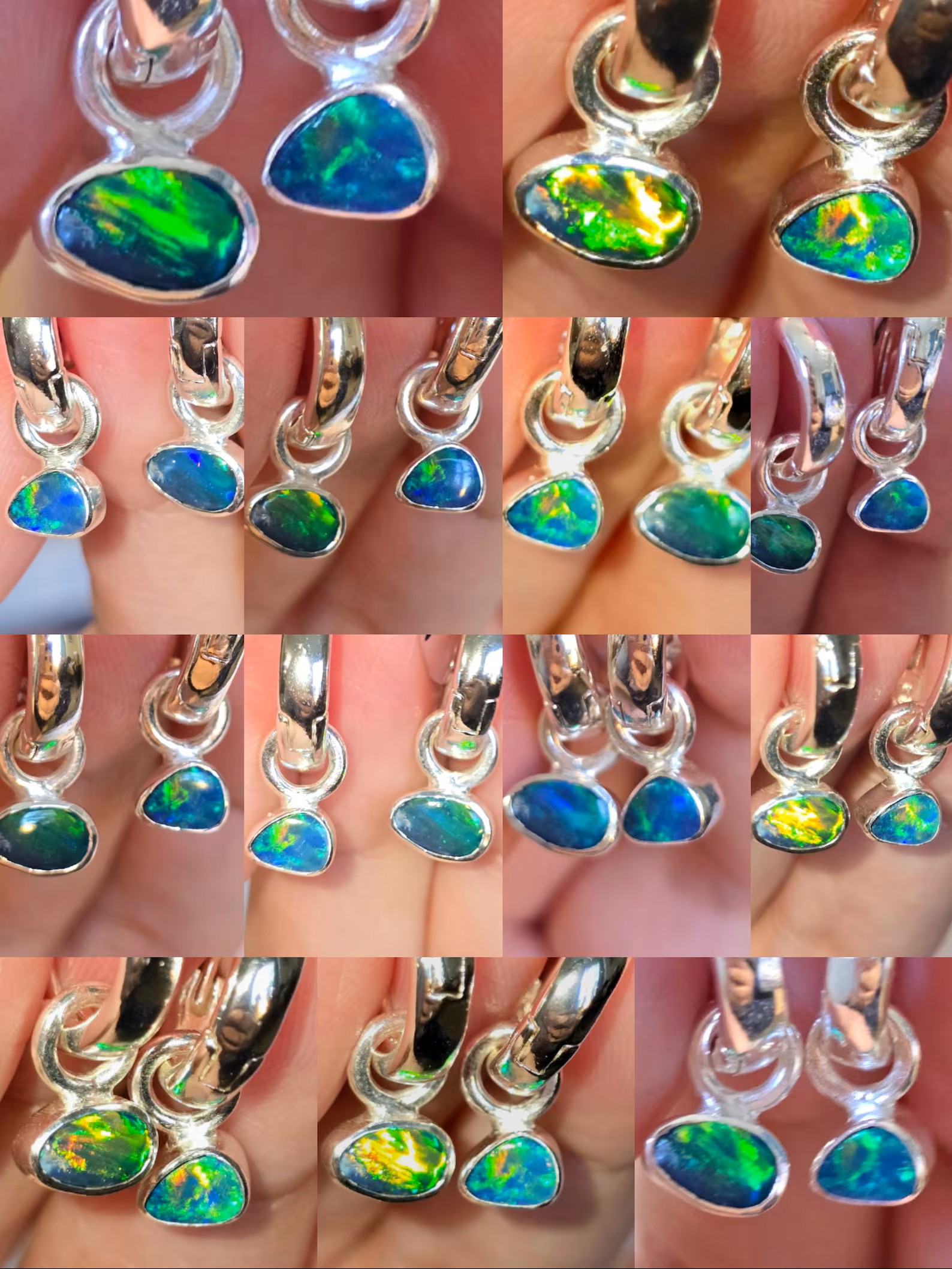 Natural Australian Opal Hoops 925 sterling silver 4 thumbnail 5