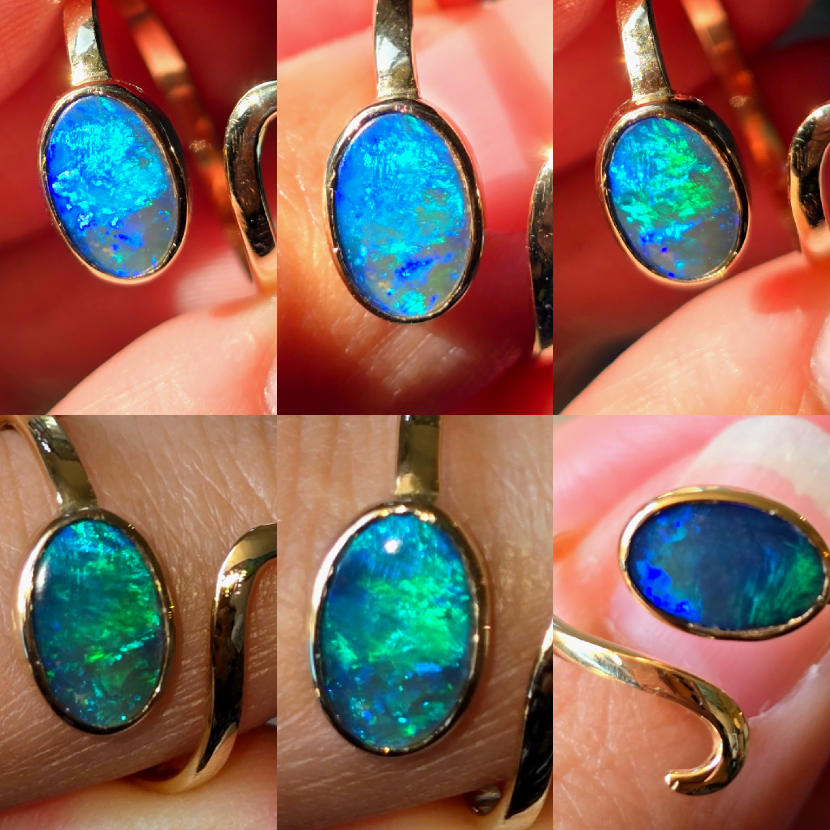 MAGIC - NEON Solid 10k Gold Natural Australian Black Opal Snake Ring thumbnail 9
