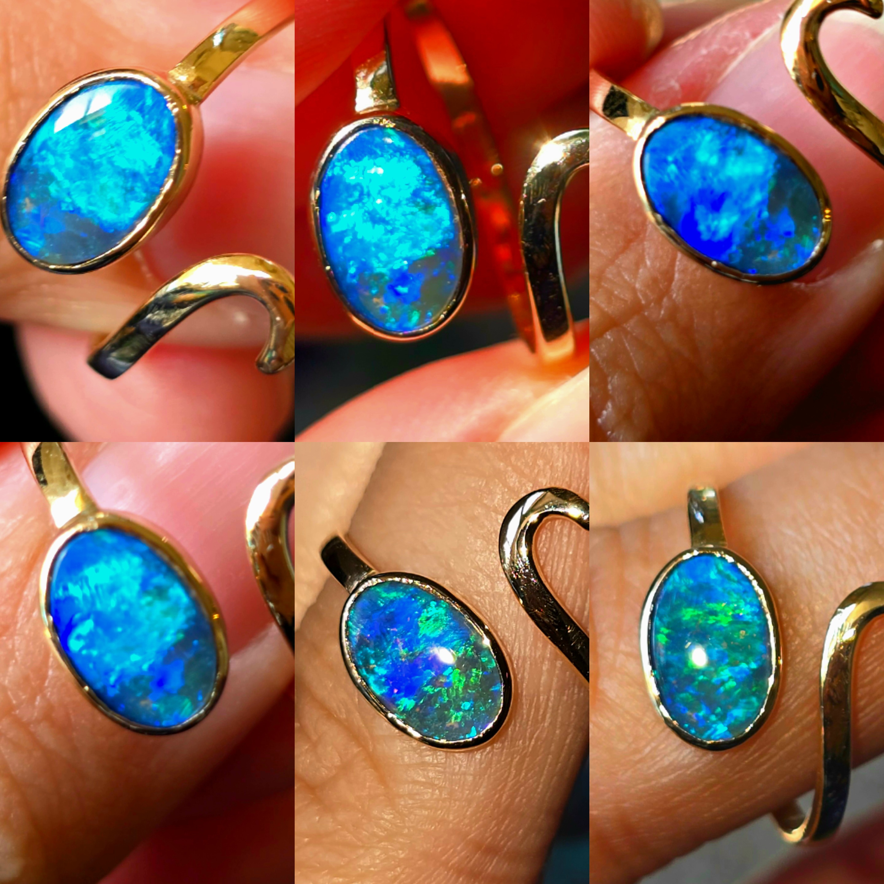 MAGIC - NEON Solid 10k Gold Natural Australian Black Opal Snake Ring thumbnail 5