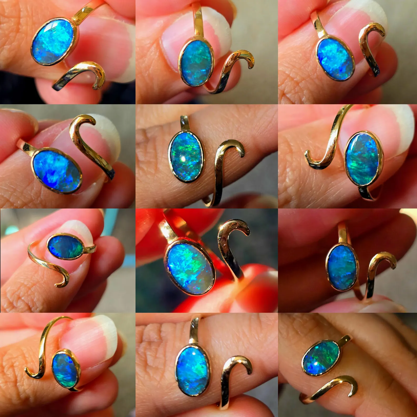 MAGIC - NEON Solid 10k Gold Natural Australian Black Opal Snake Ring thumbnail 11