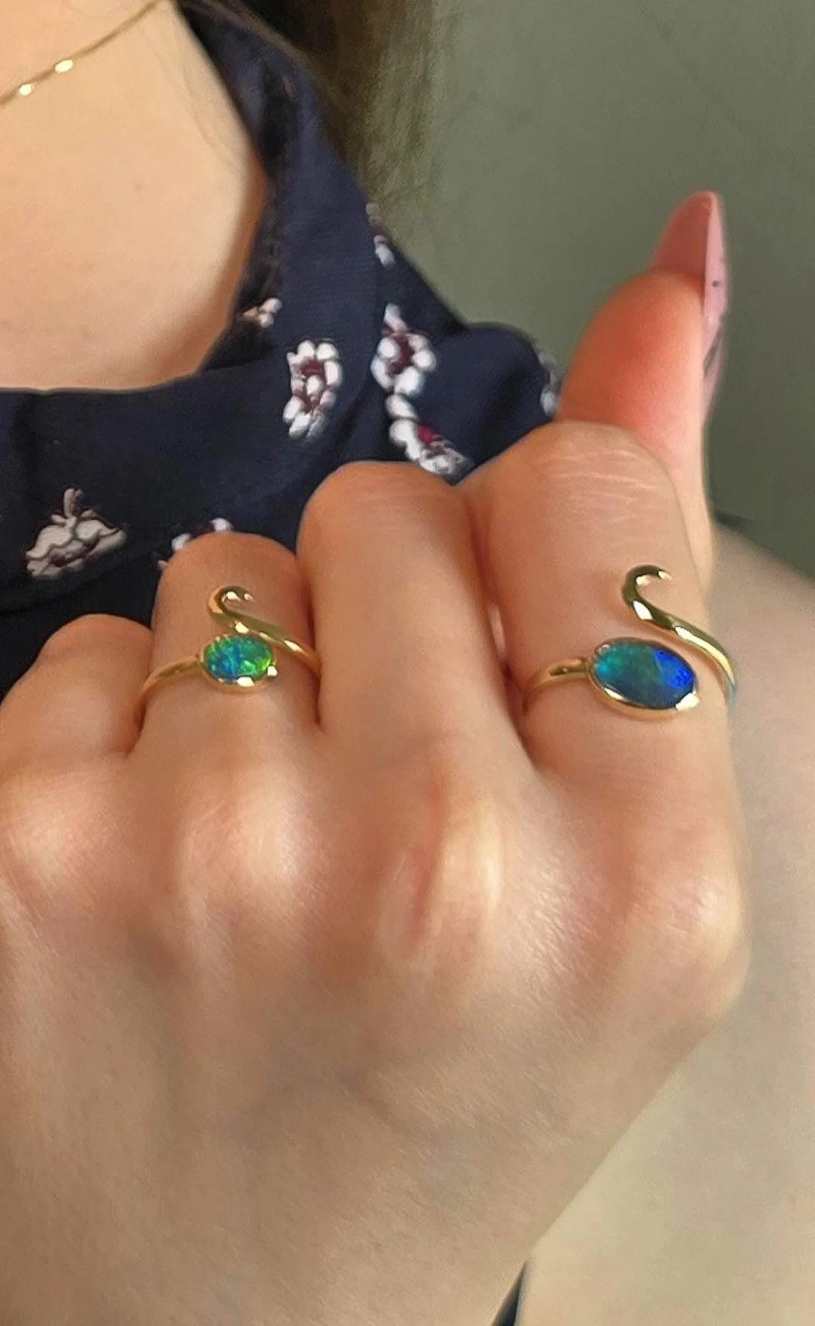MAGIC - NEON Solid 10k Gold Natural Australian Black Opal Snake Ring thumbnail 13