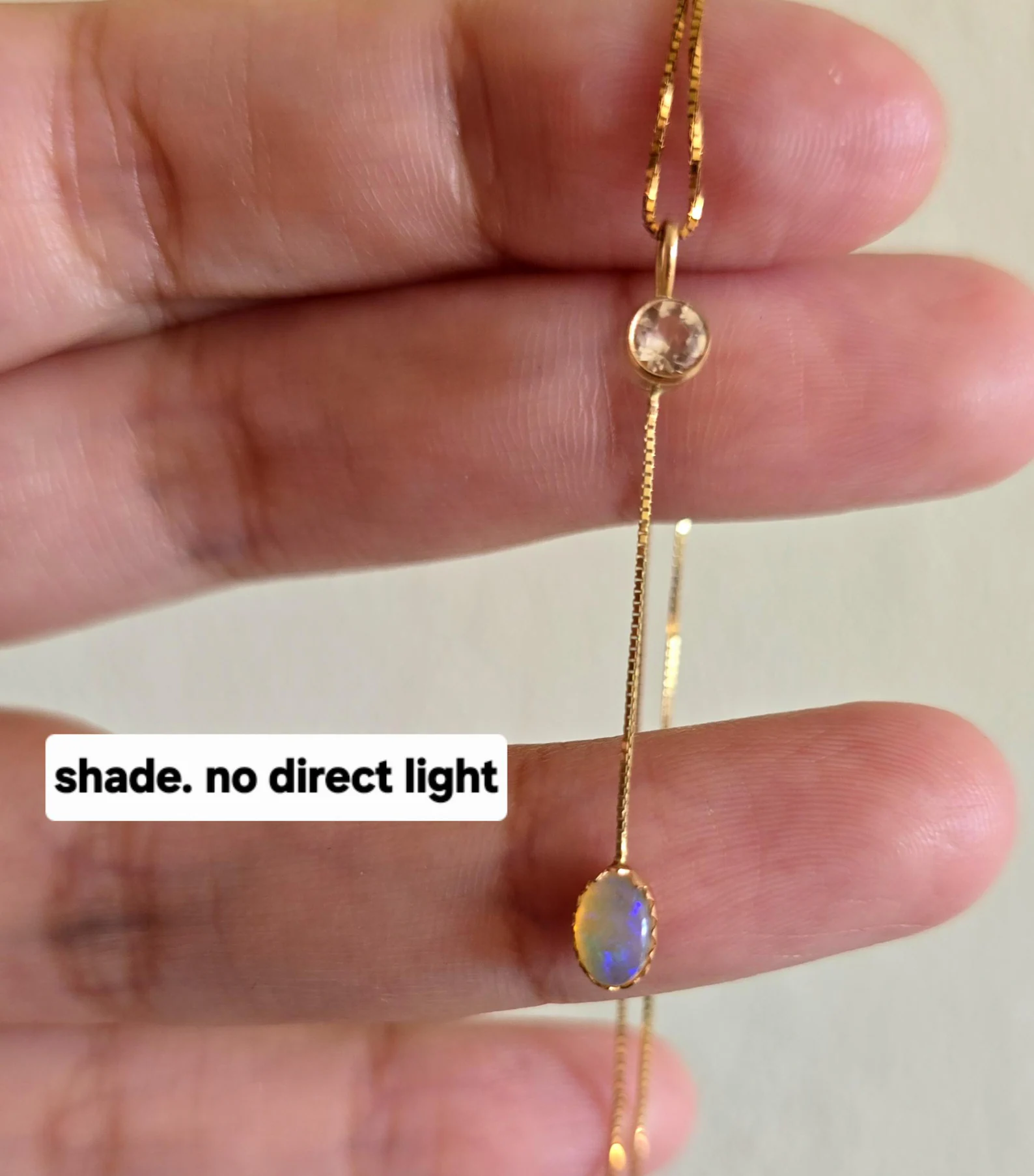 Lavender Lavalier -  Solid 14k Gold Natural Australian Opal Y Necklace, Champagne Zircon, Opal Choker with adjustable Box chain thumbnail 7