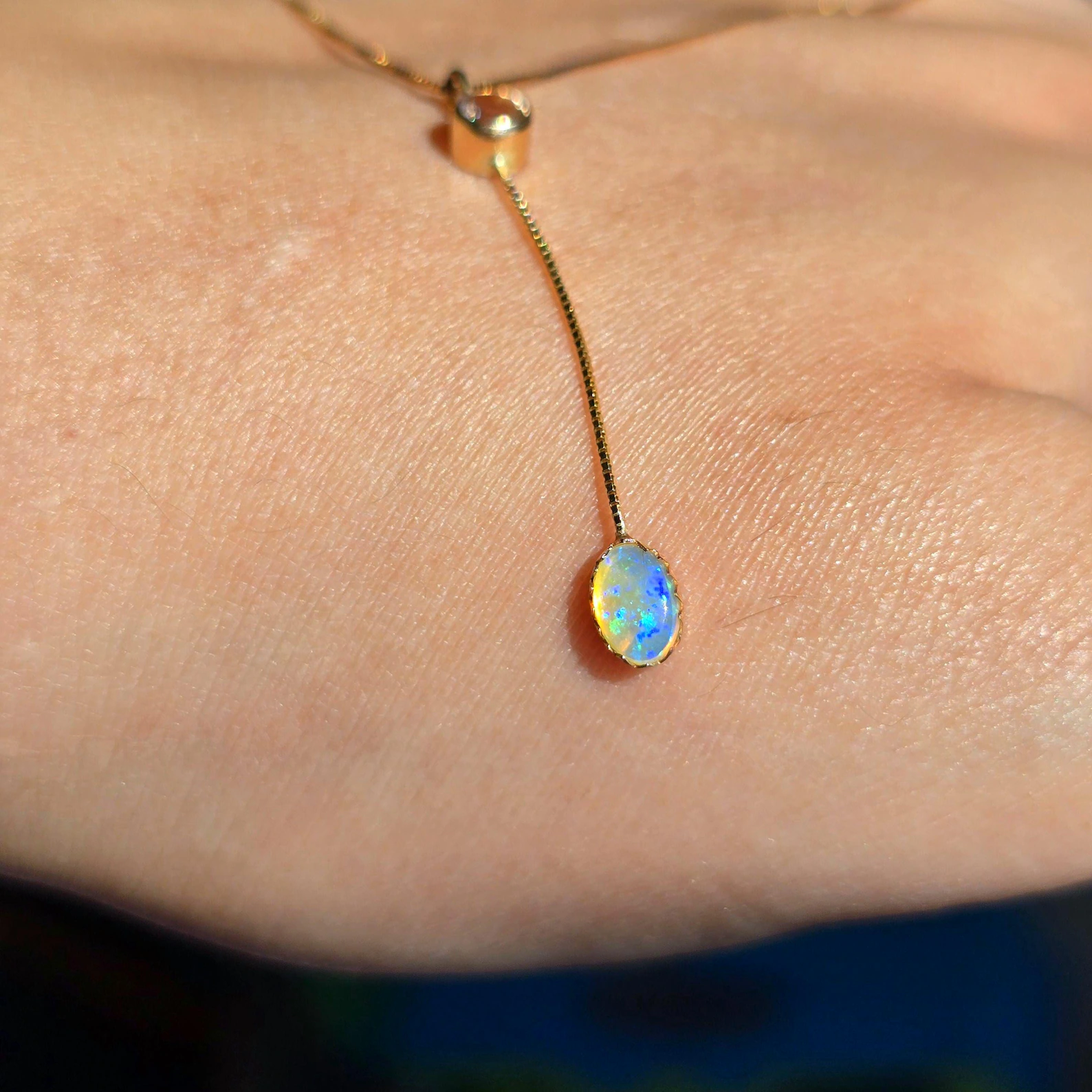 Lavender Lavalier -  Solid 14k Gold Natural Australian Opal Y Necklace, Champagne Zircon, Opal Choker with adjustable Box chain thumbnail 6