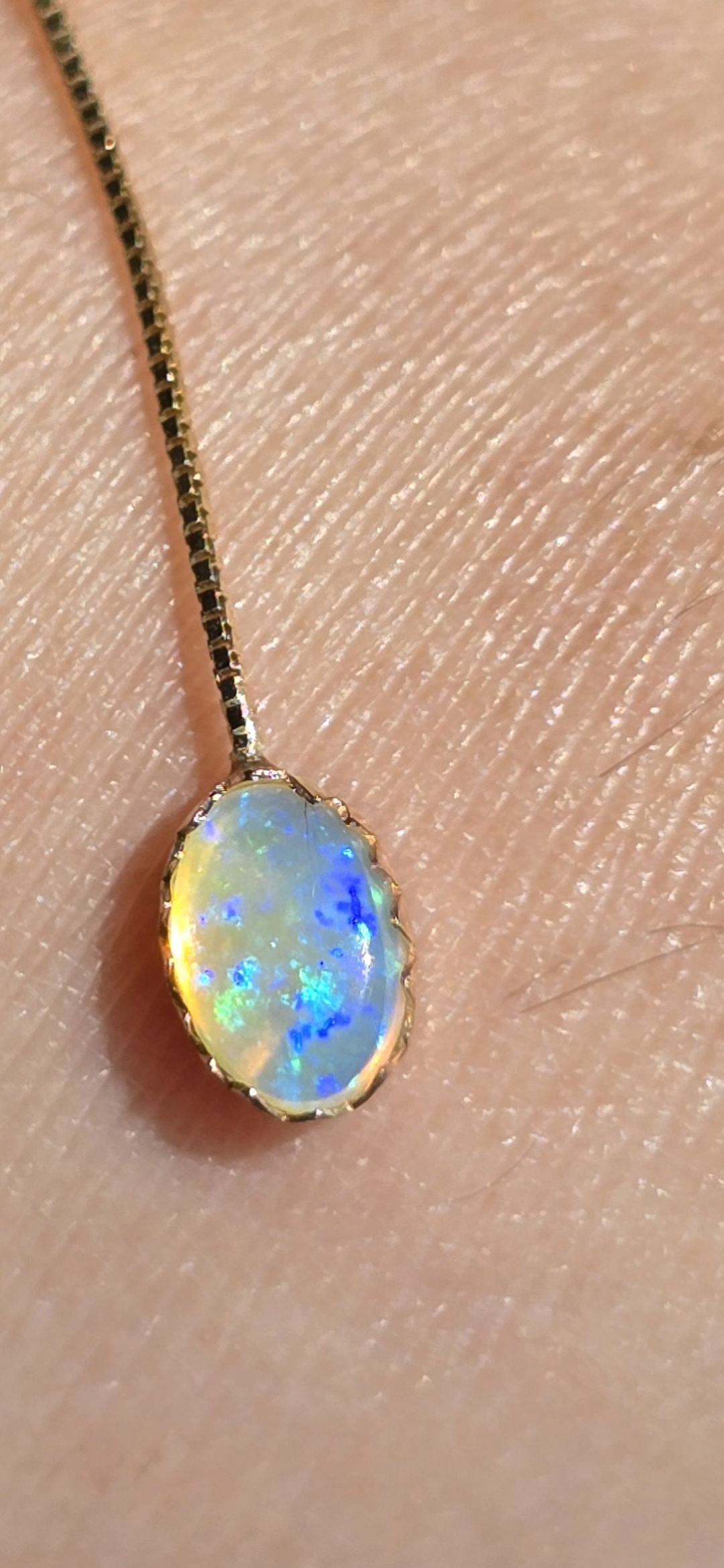 Lavender Lavalier -  Solid 14k Gold Natural Australian Opal Y Necklace, Champagne Zircon, Opal Choker with adjustable Box chain thumbnail 13